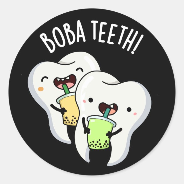 Pegatina Redonda Boba Teeth Funny Boba Tea Pun Dark BG (Anverso)