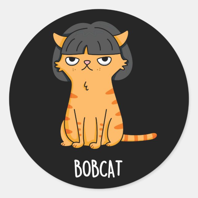Pegatina Redonda Bobcat Funny Cat Bob Hair Pun Dark BG (Anverso)
