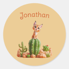 Pegatina Redonda Bobcat suave en cactus