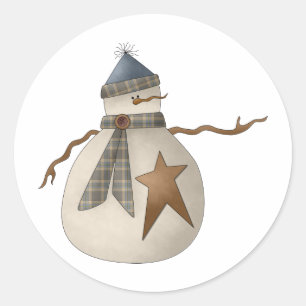 Pegatina Redonda Bobinas de nieve ・ Snowman con Star