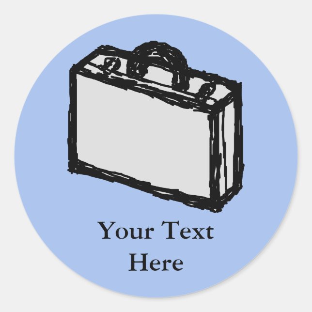 Pegatina Redonda Boceto de maleta de Office o maleta de viaje. Azul (Anverso)