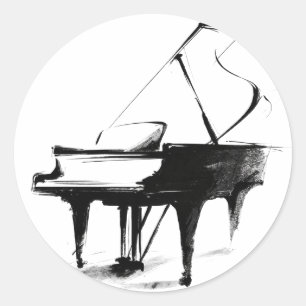 Pegatina Redonda Boceto de piano de cola minimalista musical