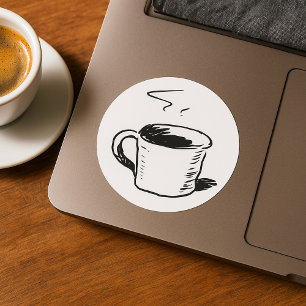 Pegatina Redonda Boceto de taza de café dibujado a mano minimalista