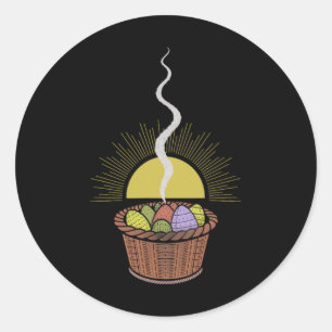 Pegatina Redonda Boceto decorativo de huevos de Pascua y bromas al