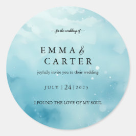 Pegatina Redonda Boda acuarela bajo el mar Escritura elegante