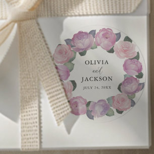 Pegatina Redonda Boda acuarela floral boho rosa