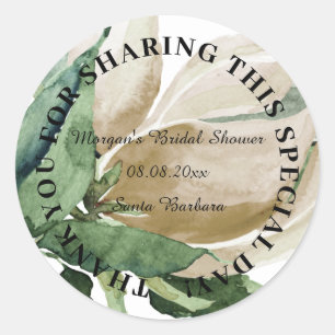 Pegatina Redonda Boda Agradecimiento Nupcial Nombre Floral Verde Me