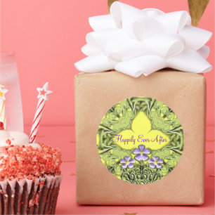 Pegatina Redonda Boda Ama Feliz Nunca Después