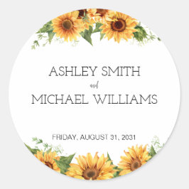 Pegatina Redonda Boda amarillo girasol ruso moderno