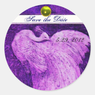 Pegatina Redonda BODA AMOR A PEACOCK topaz amarillo morado blanco