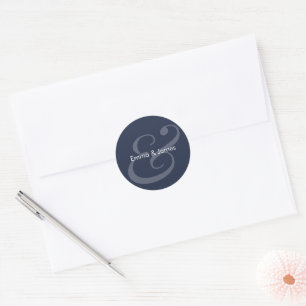 Pegatina Redonda Boda Ampersand Navy Invertida Monograma