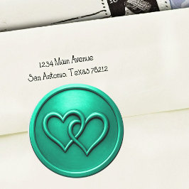 Pegatina Redonda Boda Aqua Dos Corazones Entrelazados