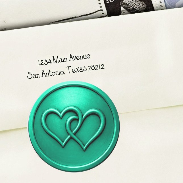 Pegatina Redonda Boda Aqua Dos Corazones Entrelazados (Subido por el creador)