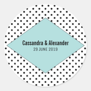 Pegatina Redonda Boda Aqua Modern Polka Dots