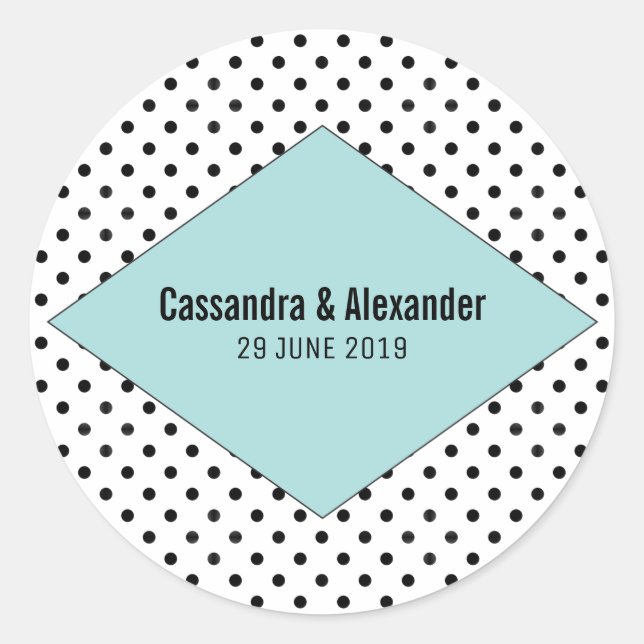 Pegatina Redonda Boda Aqua Modern Polka Dots (Anverso)