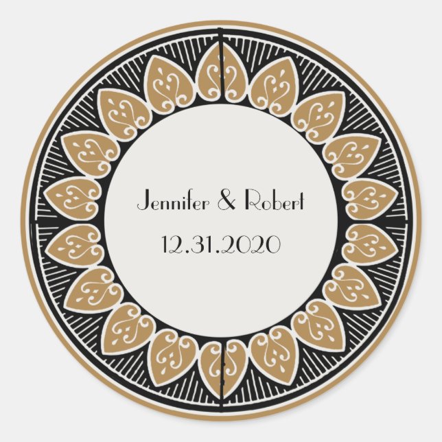 Pegatina Redonda Boda Art Deco Gold Posh (Anverso)