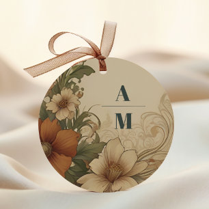 Pegatina Redonda Boda Art Nouveau de Bougainvillea Vintage