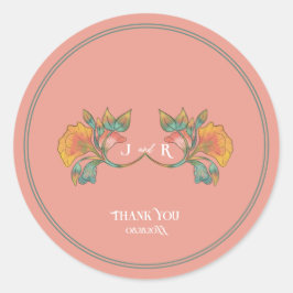 Pegatina Redonda Boda Art Nouveau de color rosa