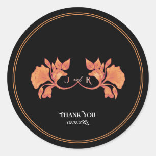 Pegatina Redonda Boda Art Nouveau de la acuarela del otoño