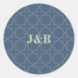 Pegatina Redonda Boda azul con patrón de laberinto