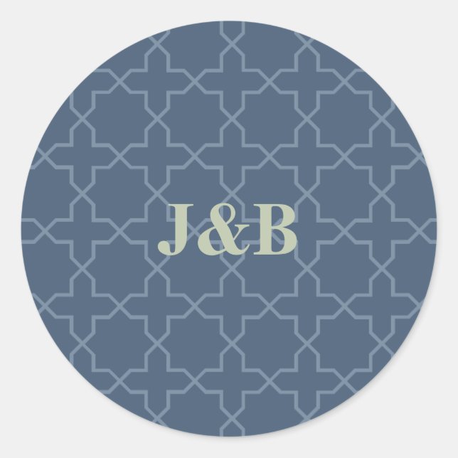 Pegatina Redonda Boda azul con patrón de laberinto (Anverso)