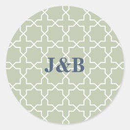 Pegatina Redonda Boda azul con patrón de laberinto