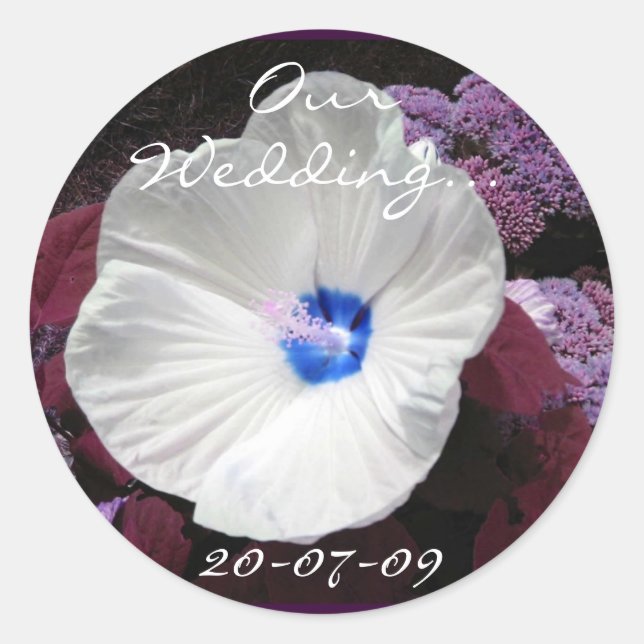 Pegatina Redonda Boda azul de Hibiscus - Personalizable (Anverso)