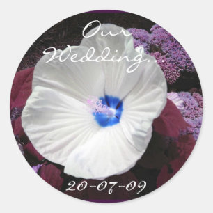 Pegatina Redonda Boda azul de Hibiscus - Personalizable
