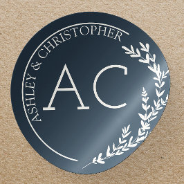 Pegatina Redonda Boda azul de la Marina de Foliage moderna