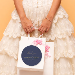 Pegatina Redonda Boda Azul de la Marina Romántica de Oro