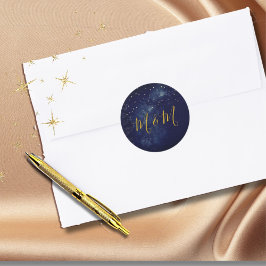Pegatina Redonda Boda azul de la velada Sky Moon Gold Stars
