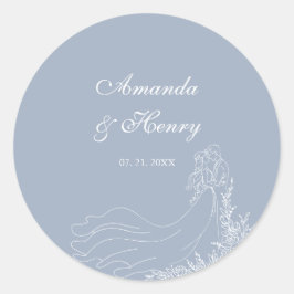 Pegatina Redonda Boda Azul Dusty de Pareja Deriva de Mano