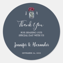 Pegatina Redonda Boda azul marino de monograma de masón ruso