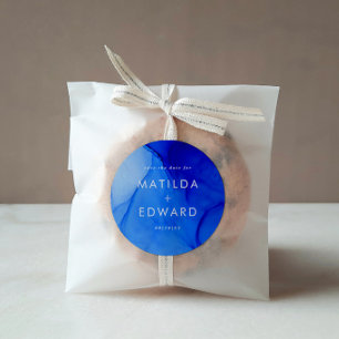 Pegatina Redonda Boda Azul Marino Negrita Tinta Moderna Personaliza