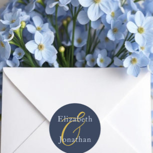 Pegatina Redonda Boda azul opulento