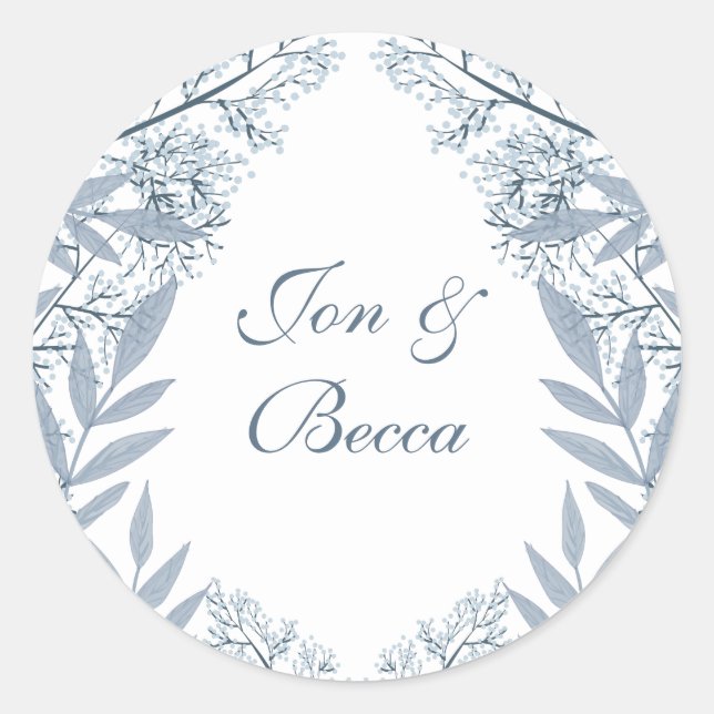 Pegatina Redonda Boda azul oscuro ventilado botánico (Anverso)