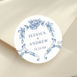 Pegatina Redonda Boda azul oxidado y floral de Grace<br><div class="desc">Para una mayor personalización,  haga clic en el enlace "personalizar adicional" y utilice nuestra herramienta de diseño para modificar esta plantilla. Si necesita ayuda o elementos coincidentes,  por favor contáctame.</div>