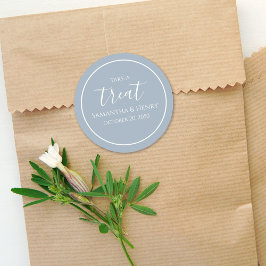 Pegatina Redonda Boda Azul Polvoriento Simple Escritura Caligráfica