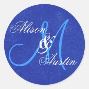 Pegatina Redonda BODA AZUL REAL Personalizado Monograma D721