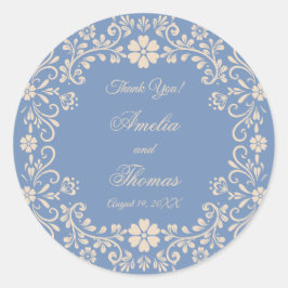 Pegatina Redonda Boda Azul Rústico Gracias