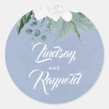 Boda azul turbio de flores blancas