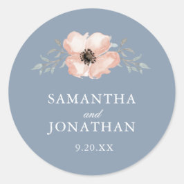 Pegatina Redonda Boda azul turbio oscuro de color azul turbio