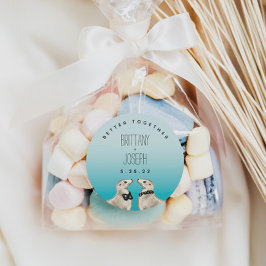 Pegatina Redonda Boda azul Verde azulado de los leones marinos