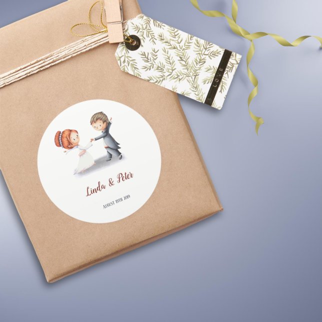 Pegatina Redonda Boda bailarín de Cute Bride Groom (Subido por el creador)