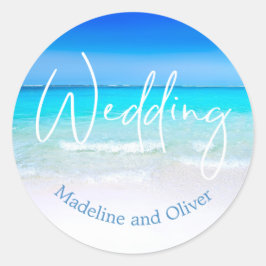 Pegatina Redonda Boda Beach Ocean Blue Sand Destino moderno