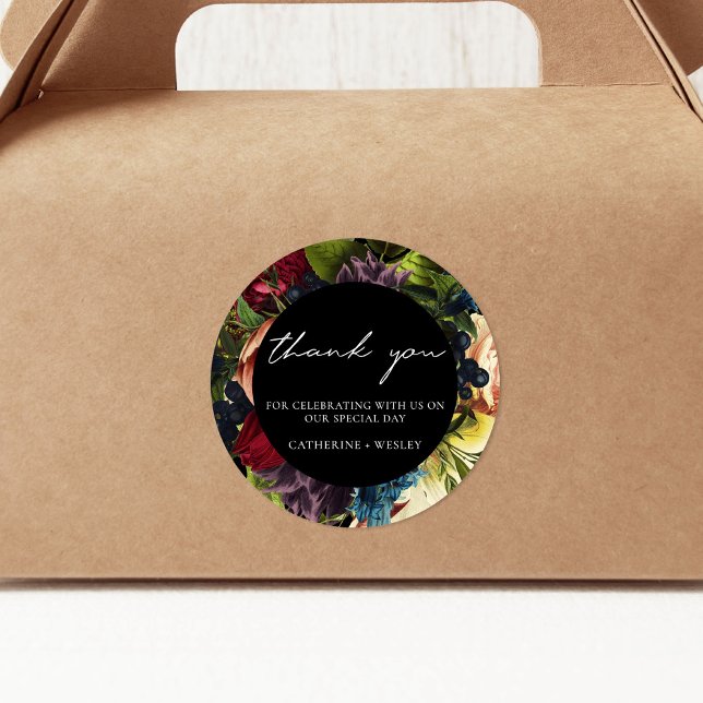 Pegatina Redonda Boda Black Moody Floral Burgundy (Subido por el creador)