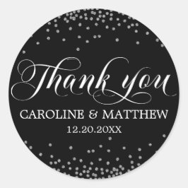 Pegatina Redonda Boda Black Sprinkle Sparkle Silver GRACIAS