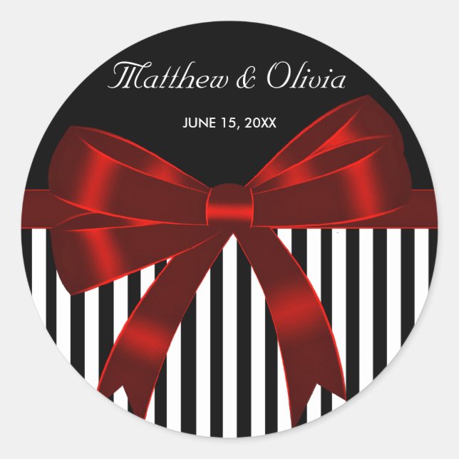 Pegatina Redonda Boda Black Stripe Red Bow (Anverso)