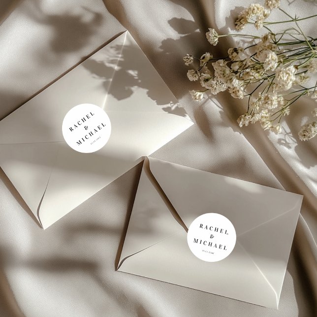 Pegatina Redonda Boda Blanca Negrita (Bold White Wedding Classic Round Sticker)