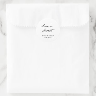 Pegatina Redonda Boda blanco caligrafía Minimalista manuscrita